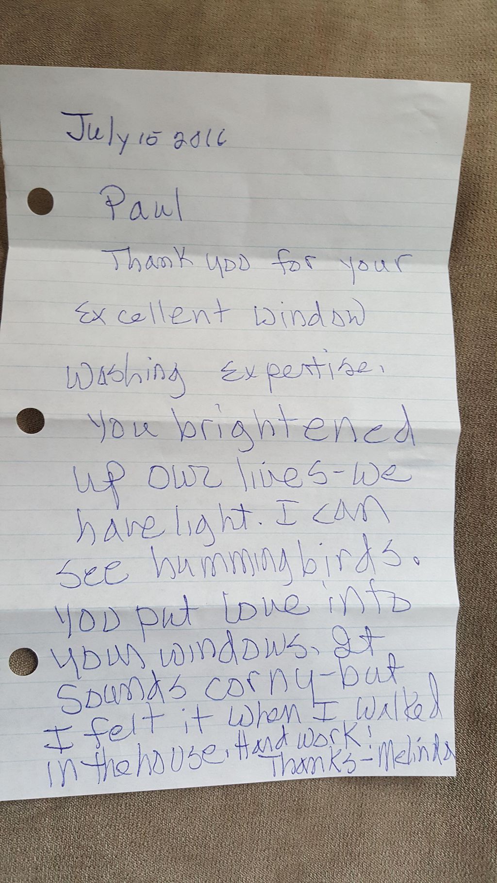 A letter I just received from a customer.