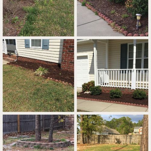 Before & After. Front yard flower bed & back yard
