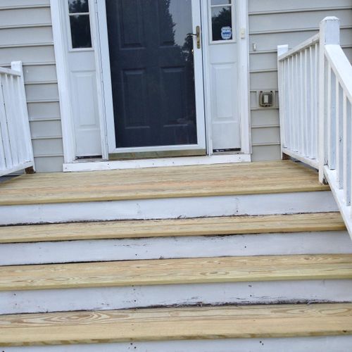New Front Porch, reused painted boards to save cli