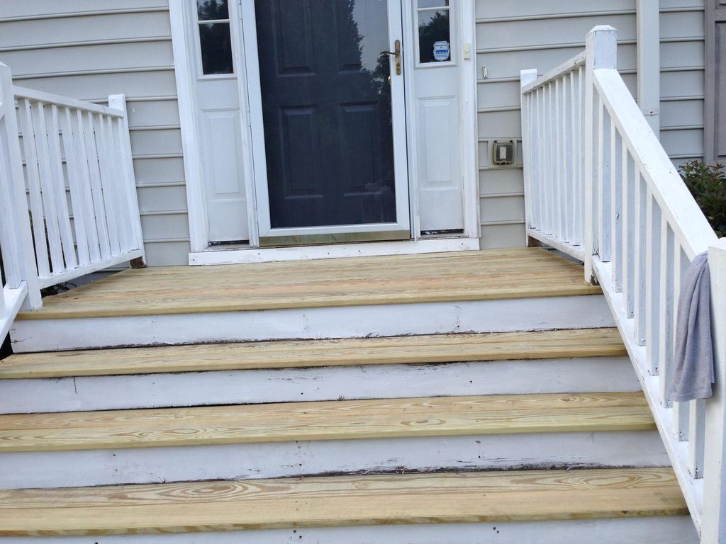 New Front Porch, reused painted boards to save cli