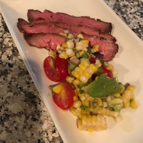 Flank Steak & Grilled corn salad