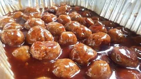 Turkey meatballs in honey Bbq sauce.