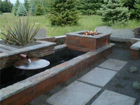 custom fountain with fire feature
