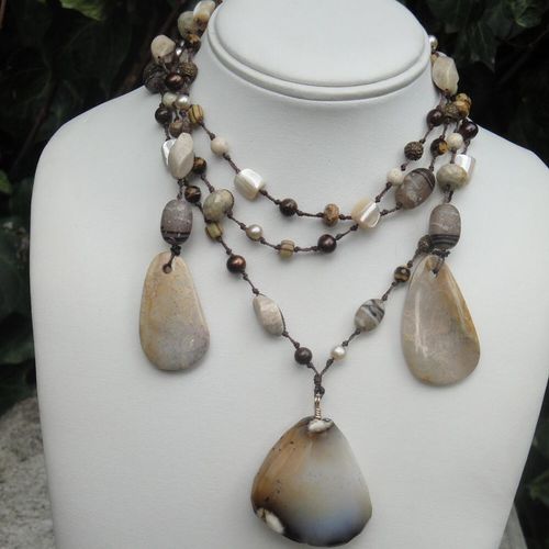 African Opal hand knotted necklace with Jasper, co