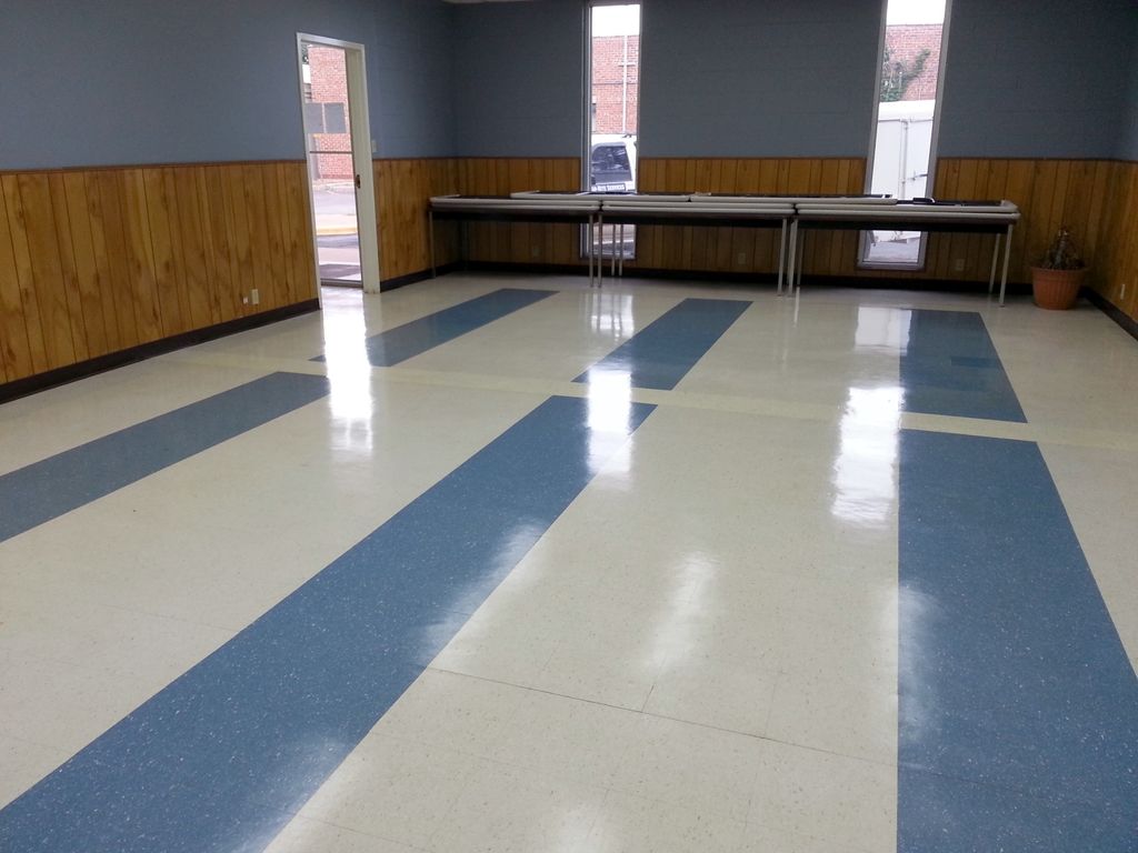 Commercial floor. Fresh floor buff.