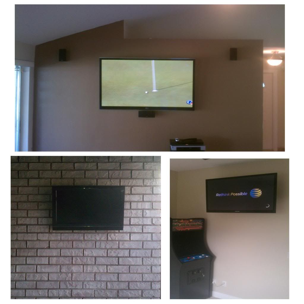 Custom TV Mounting to brick 
stereo speaker instal