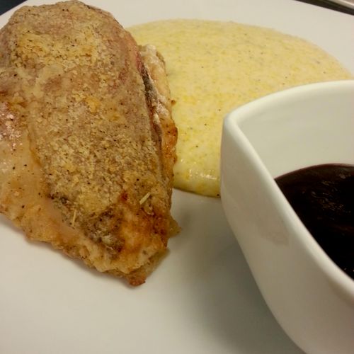 Sweet Tea Brined chicken over Smoked Gouda Grits a