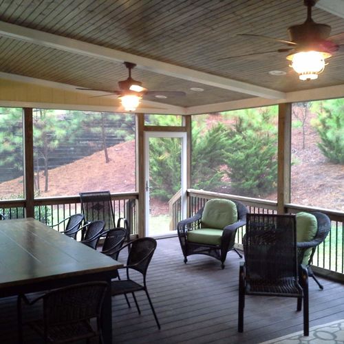 Screen porch with vaulted tongue and groove ceilin