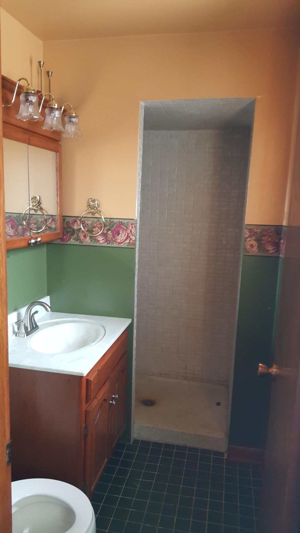 Before of shower wall and soffit removal 1 of 2