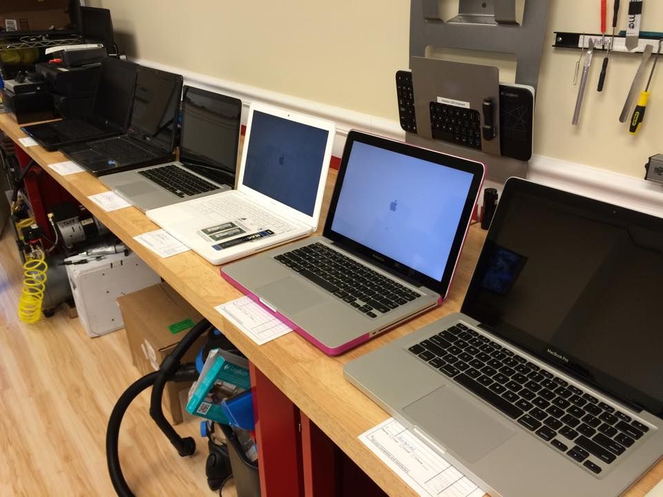 Laptops being serviced.