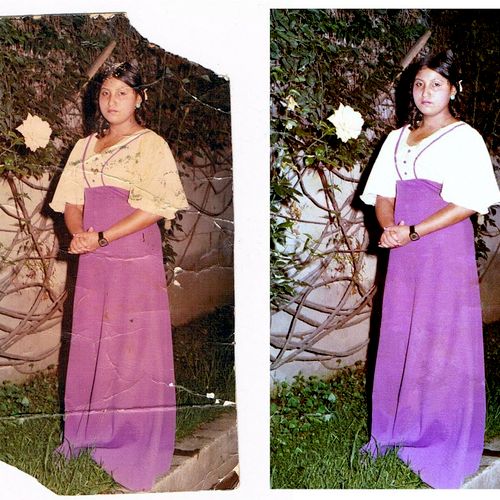 A before and after of a photo restoration + color 