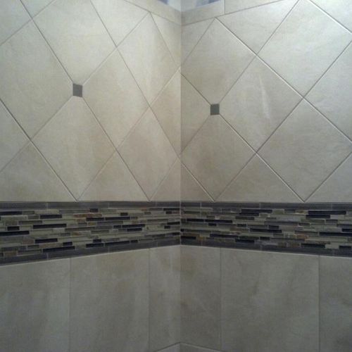 Custom Walk in Shower with band and inlays (top ha