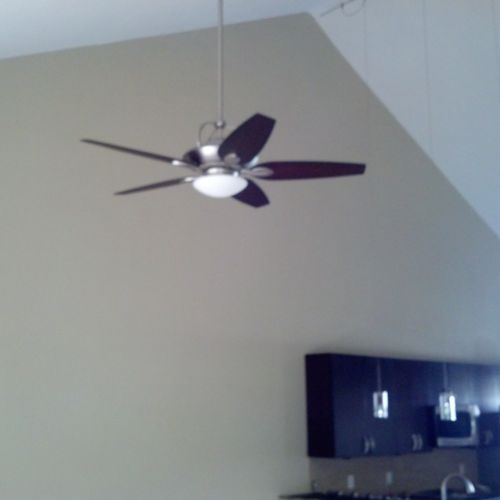 Ceiling fan install from a 20'+ vaulted ceiling.