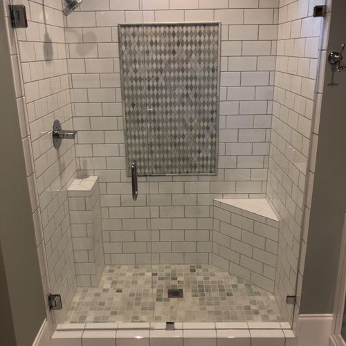 Tile Shower and Frameless Shower Glass