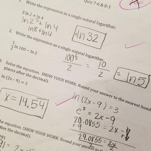 My student, Ashley, aced her Algebra 2 test and sc