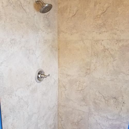 Bathroom tile installation.