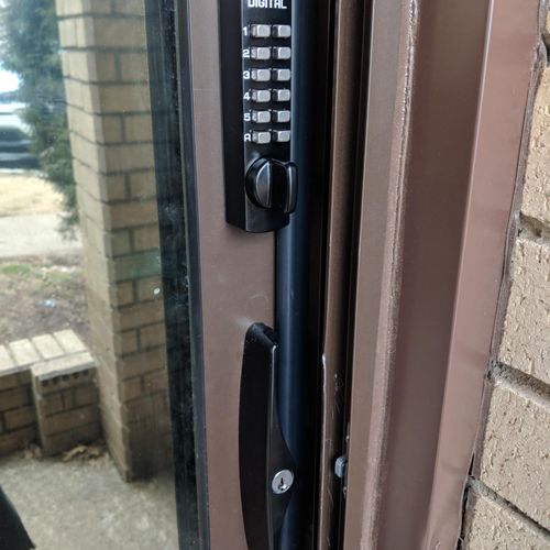 Black Combination Lock on a Sliding Door