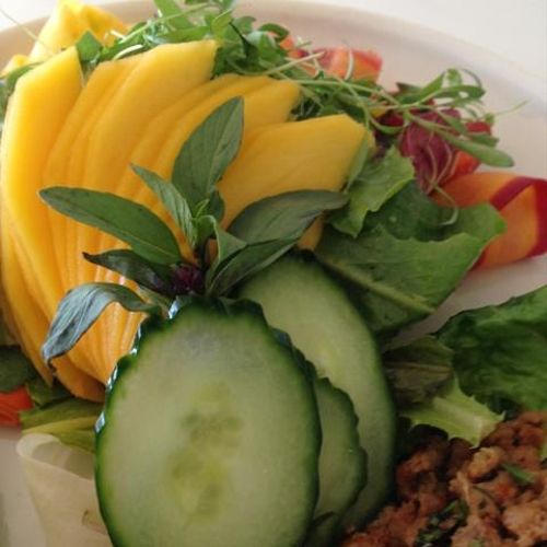 Thai Larb with Romaine, Mango, Pickled Cucumber, Y