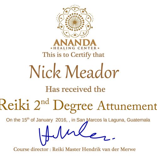 My Reiki II certificate