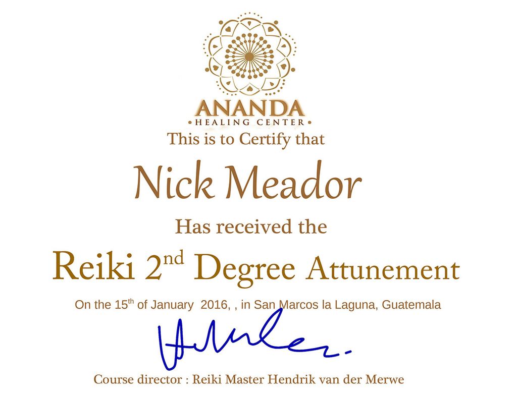 My Reiki II certificate