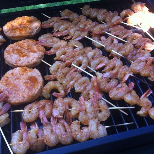BBQ GRILLED SHRIMP AND Salmon Cakes