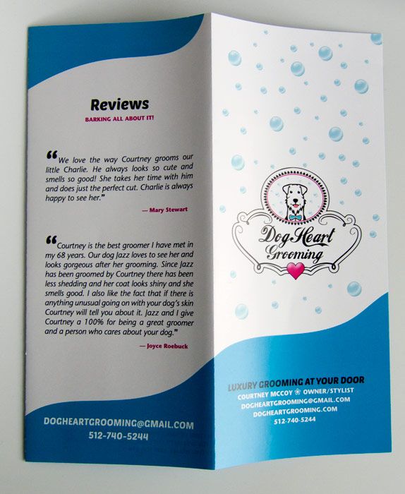 Brochure created for Dog Heart Grooming based in A