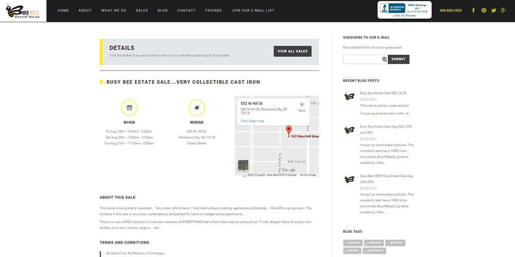 Busy Bee Estate Sale website for listing estate sa