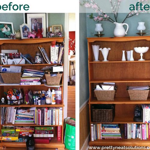 bookshelf storage before and after