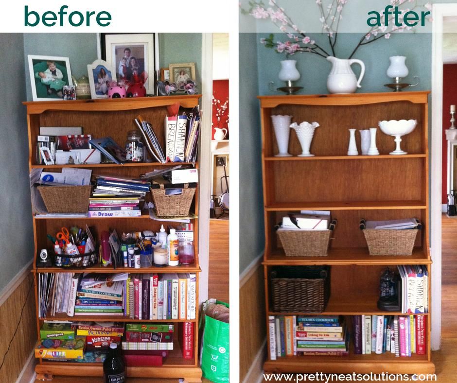 bookshelf storage before and after