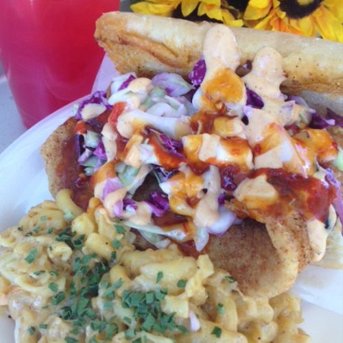 Our signature catfish po' boy and 5 cheese mac and