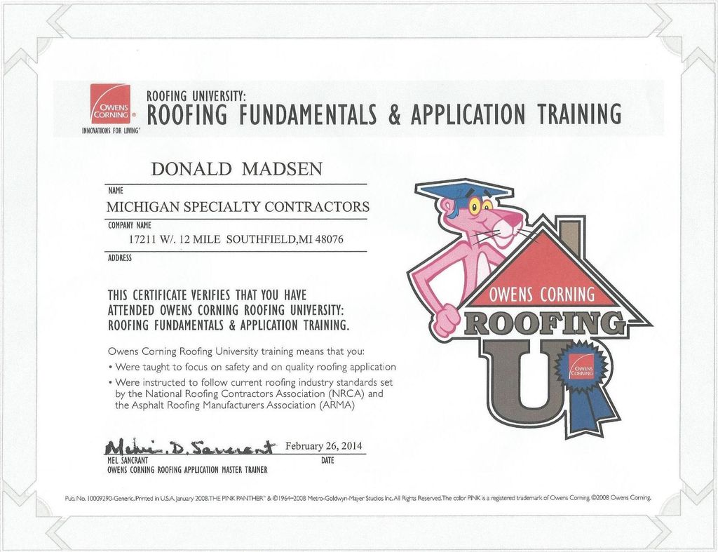 CERTIFIED ROOFING INSTALLER