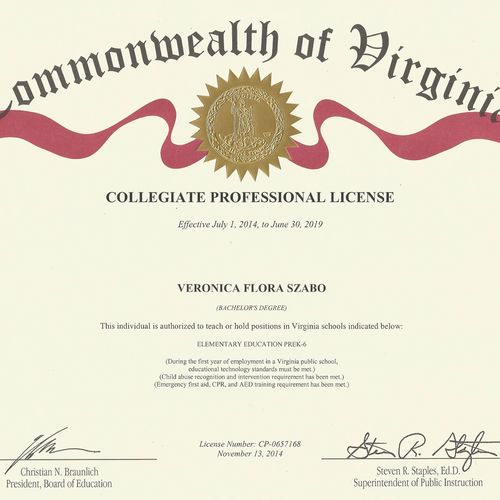 Virginia Teaching License