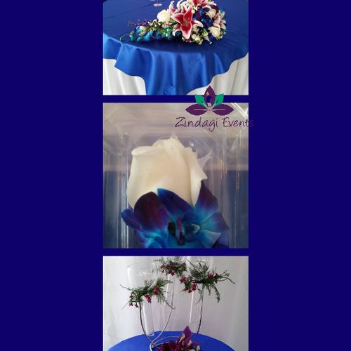 Blue wedding. This picture shows the bride's boque