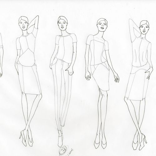 Fashion illustrations in the rough.