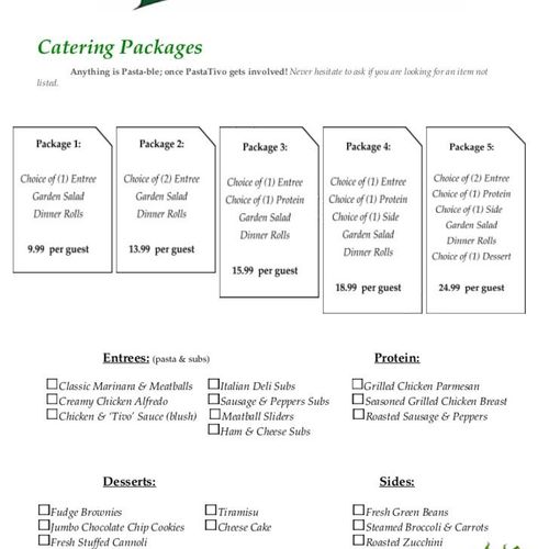 Buffet style catering packages