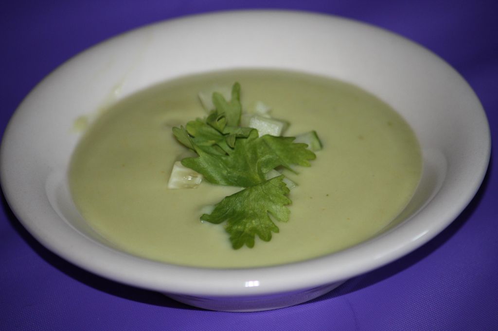 Vegan Raw Avocado Soup with a Cucumber Slaw