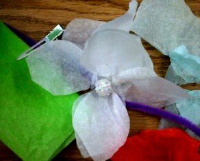 Tissue paper hair clips, Origami pins, paper dolls