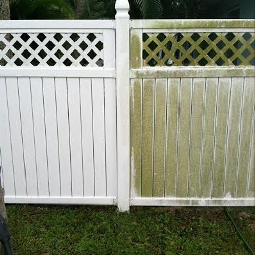 Before and after pressure washing Fences