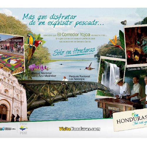 Tourism ad for spring break Honduras.
Print.