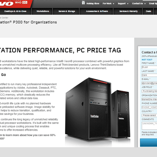 Lenovo B2B landing page advertising the launch of 