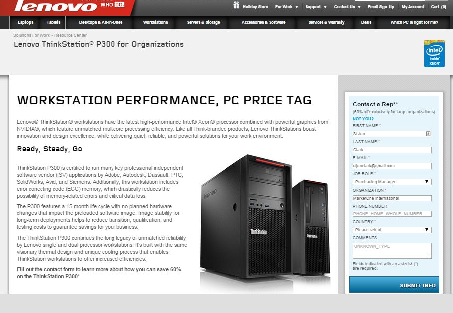 Lenovo B2B landing page advertising the launch of 