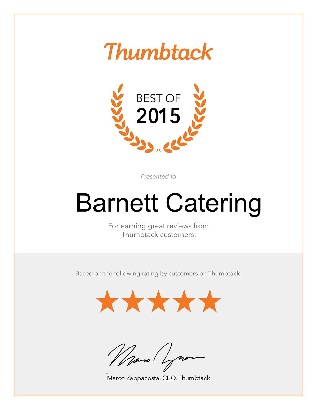 Award from Thumbtack!!