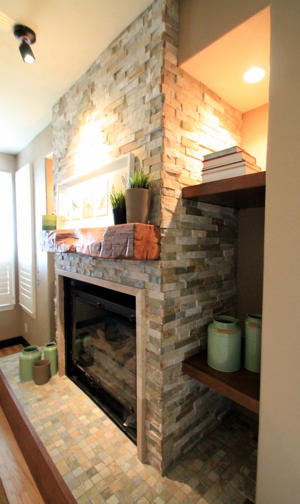 Golden Living Room Fireplace Design