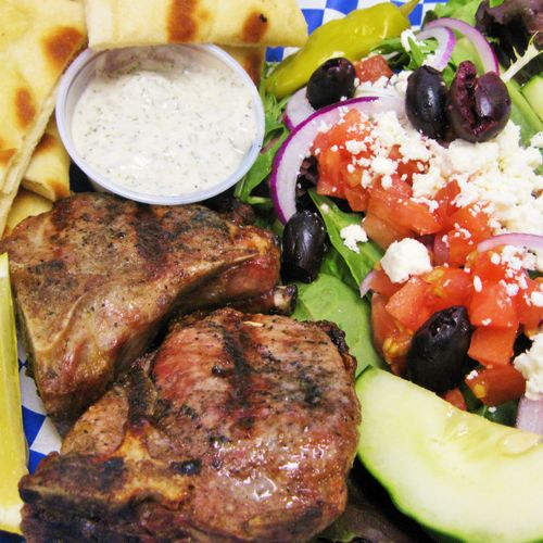 Grilled Lamb Chops Dinner with Grilled Pita, Greek