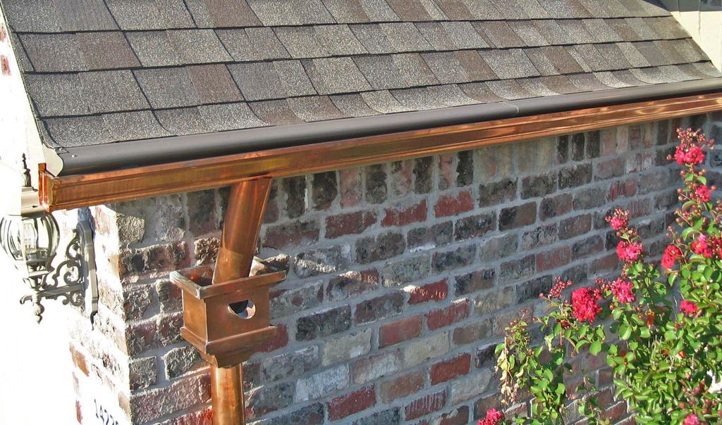 Copper Guttering with Collector Head and Leaf Shie