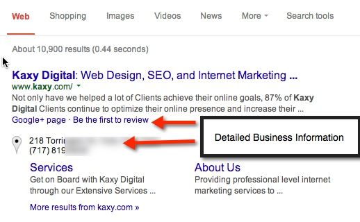 Example of how Your Business listing in Google sho