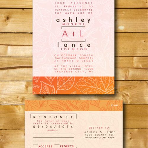 Wedding Invitations and Response Card - "Autumn" T