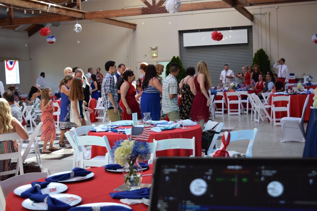Wedding guests dancing to the "Cupid Shuffle".
