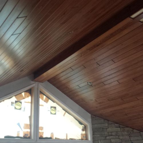 Tongue and groove ceiling with light shelf feature