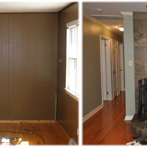 Living Room - New sheetrock, refinished wood floor